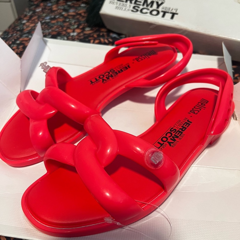 Melissa x Jeremy Scott Red Sandals Vibrant Glossy Open-Toe